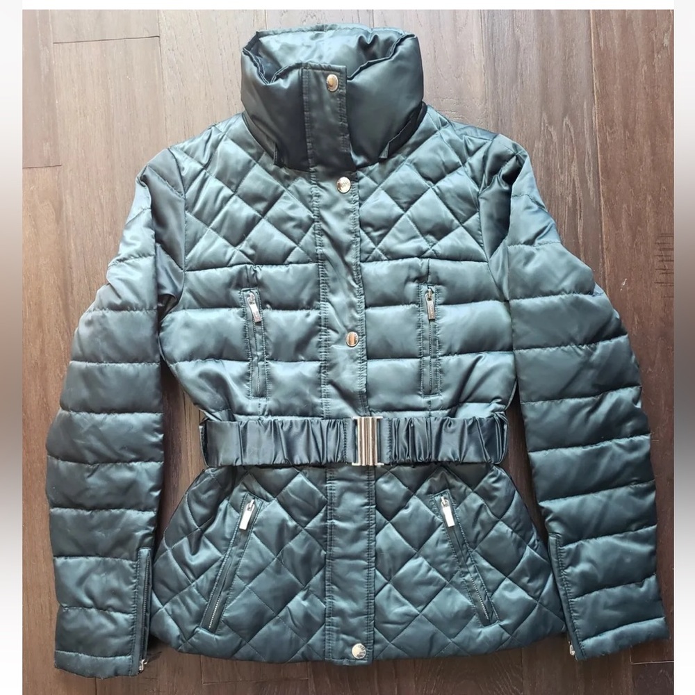 Laundry Shelli Segal Women's Quilted Puffer Down Winter Jacket Coat Zip XS Green